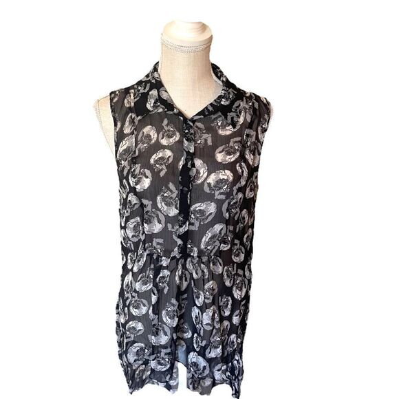 Royal Bones Button Up Sleeveless High-Low Top with Skulls Size Medium - Picture 1 of 15